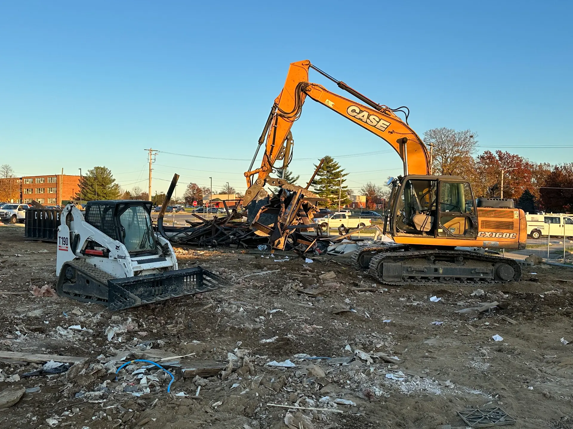 Prism Contracting excavator working a demolition and site clearing project in Maryland